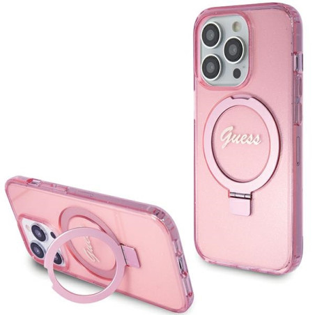 Stojánek na prsten Guess RING STAND SCRIPT Glitter iPhone 15 Pro Max