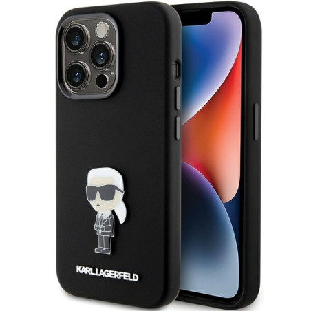 Kryt Karl Lagerfeld IKONIK Metal Pin iPhone 15 Pro černý