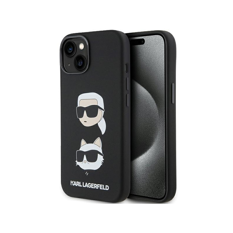 Kryt Karl Lagerfeld SILICONE Karl&Choupette pro iPhone 15 Plus / 14 Plus - černý