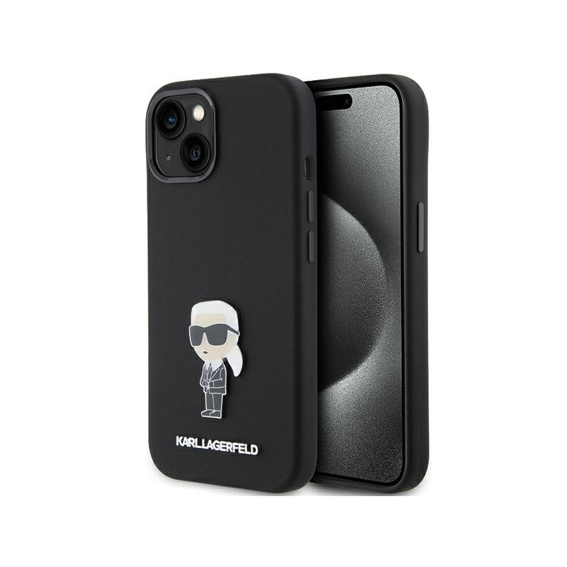 Kryt Karl Lagerfeld IKONIK Metal pro iPhone 15 Plus / 14 Plus - černý