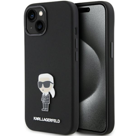 Kryt Karl Lagerfeld IKONIK Silicone Metal pro iPhone 15 - černý