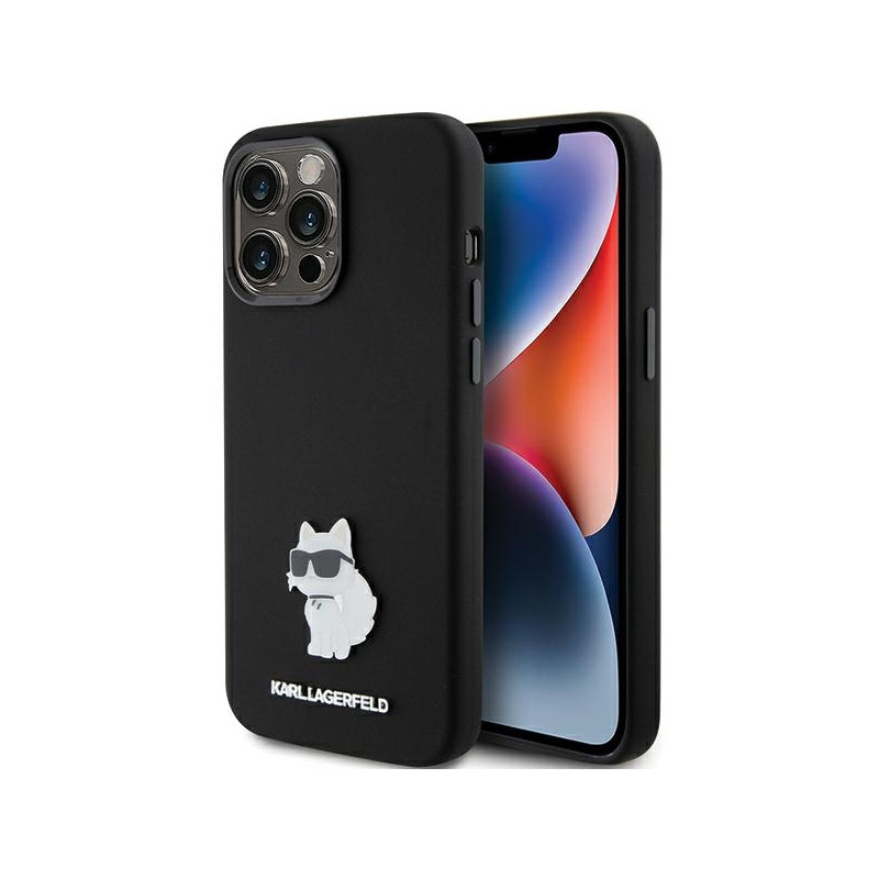 Kryt Karl Lagerfeld CHOUPETTE Silicone Metal Pin pro iPhone 15 Pro Max - black