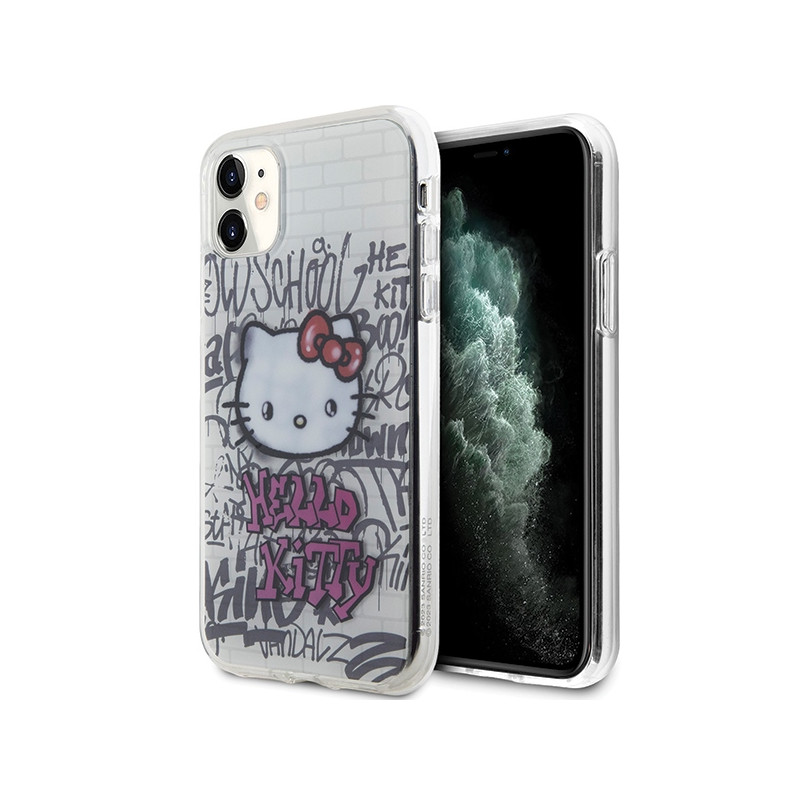 Kryt Hello Kitty IML KITTY ON BRICKS GRAFFITI pro iPhone 11 / XR - bílý