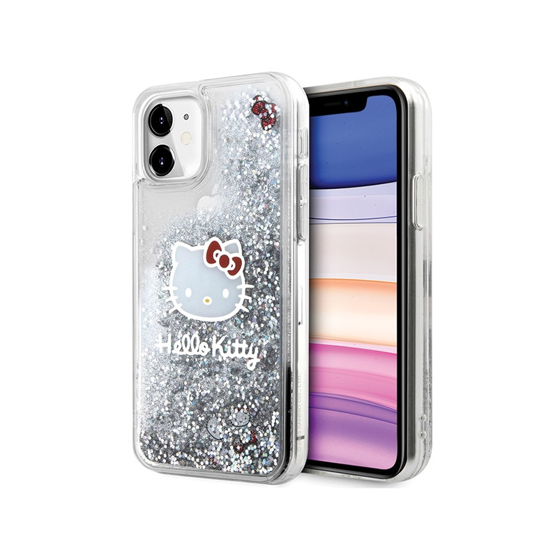 Kryt Hello Kitty LIQUID GLITTER CHARMS pro iPhone 11 / XR - stříbrná