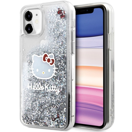 Kryt Hello Kitty Liquid Glitter iPhone 11 / XR – stříbrná