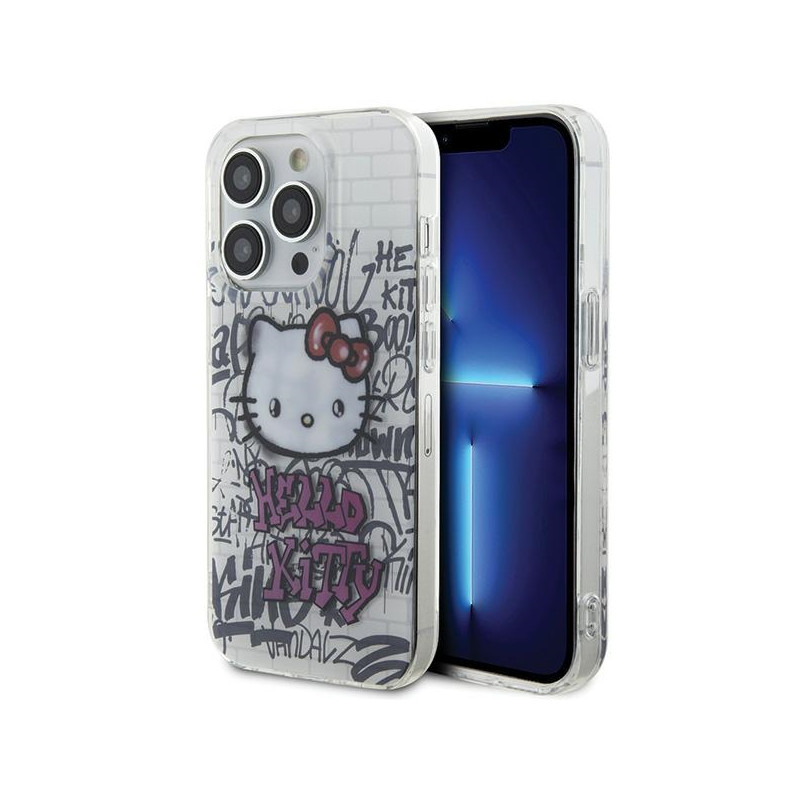 Kryt Hello Kitty IML KITTY ON BRICKS GRAFFITI pro iPhone 14 Pro - bílý