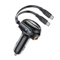 Acefast B13 car charger 53W USB-A / 2 USB-C retractable cables - black