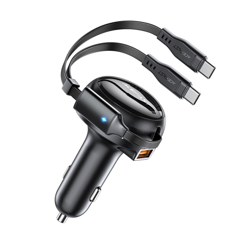Acefast B13 car charger 53W USB-A / 2 USB-C retractable cables - black