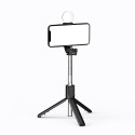Selfie stick WR1YXS telescopic tripod 0.71m with round lamp - black