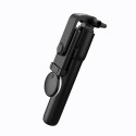 Selfie stick WH1YXS telescopic tripod 1m with round lamp and phone holder - black