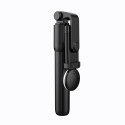 Selfie stick WH1YXS telescopic tripod 1m with round lamp and phone holder - black