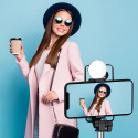 Selfie tyč WR1YXS teleskopický stativ 0,71 m s kruhovou lampičkou - černá