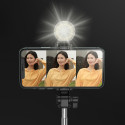 Selfie stick WH1YXS telescopic tripod 1m with round lamp and phone holder - black