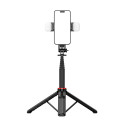 Selfie stick WC12YDS 1.3m aluminum alloy telescopic tripod with dual lamp and phone holder - black