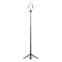 Selfie stick WC12YDS 1.3m aluminum alloy telescopic tripod with dual lamp and phone holder - black