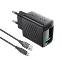 Acefast A90 GaN USB-A QC 18W Charger - Black + USB-A / USB-C Cable