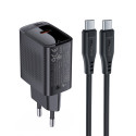 Acefast A82 Network Charger GaN USB-C PD 20W - Black + USB-C / USB-C Cable