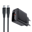 Acefast A82 Network Charger GaN USB-C PD 20W - Black + USB-C / USB-C Cable