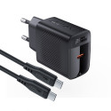 Acefast A82 Network Charger GaN USB-C PD 20W - Black + USB-C / USB-C Cable
