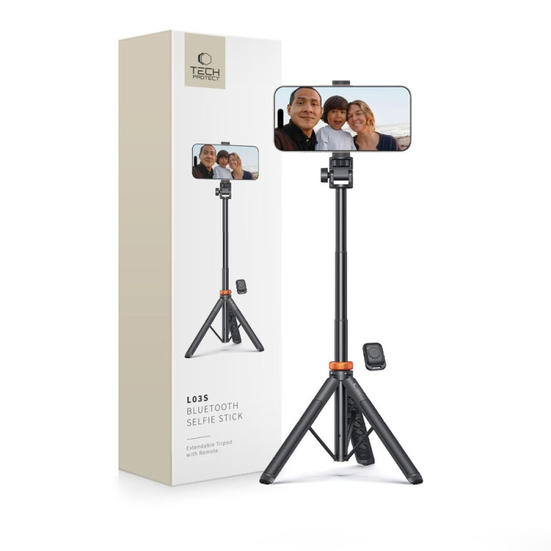 Tech-Protect L03S Bluetooth selfie stick with remote control, tripod up to 148cm and head 180 - black