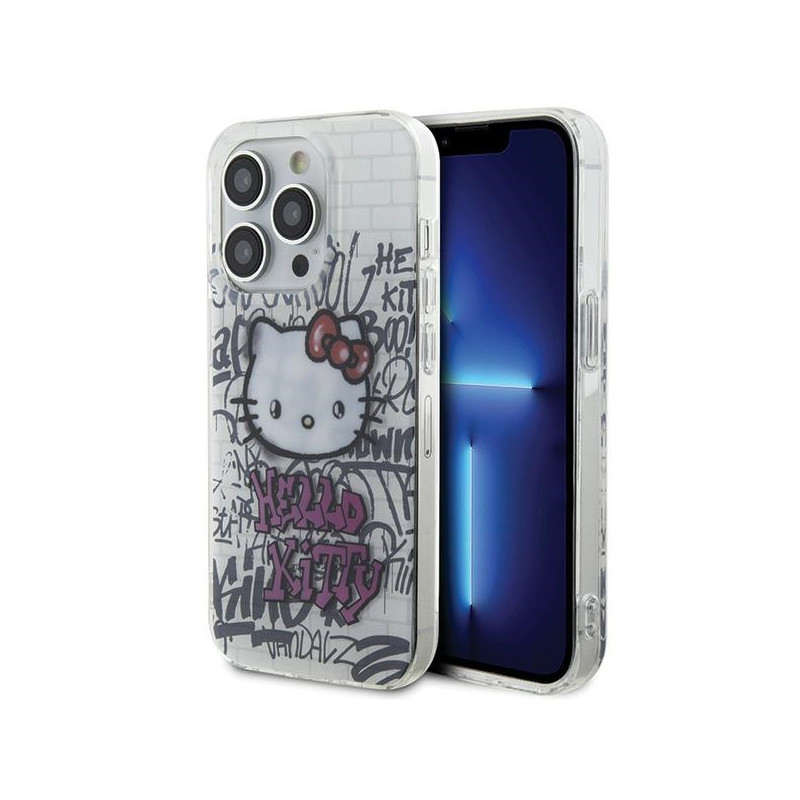 Kryt Hello Kitty IML KITTY ON BRICKS GRAFFITI pro iPhone 15 Pro - bílý