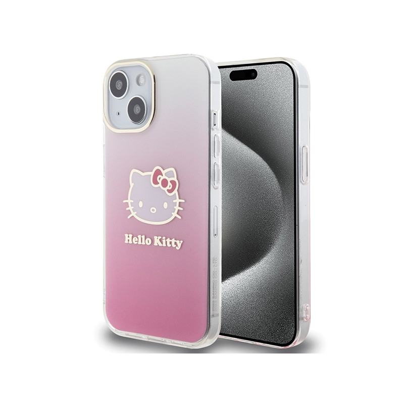Kryt Hello Kitty IML Gradient Electrop Kitty Head pro iPhone 15 - růžová