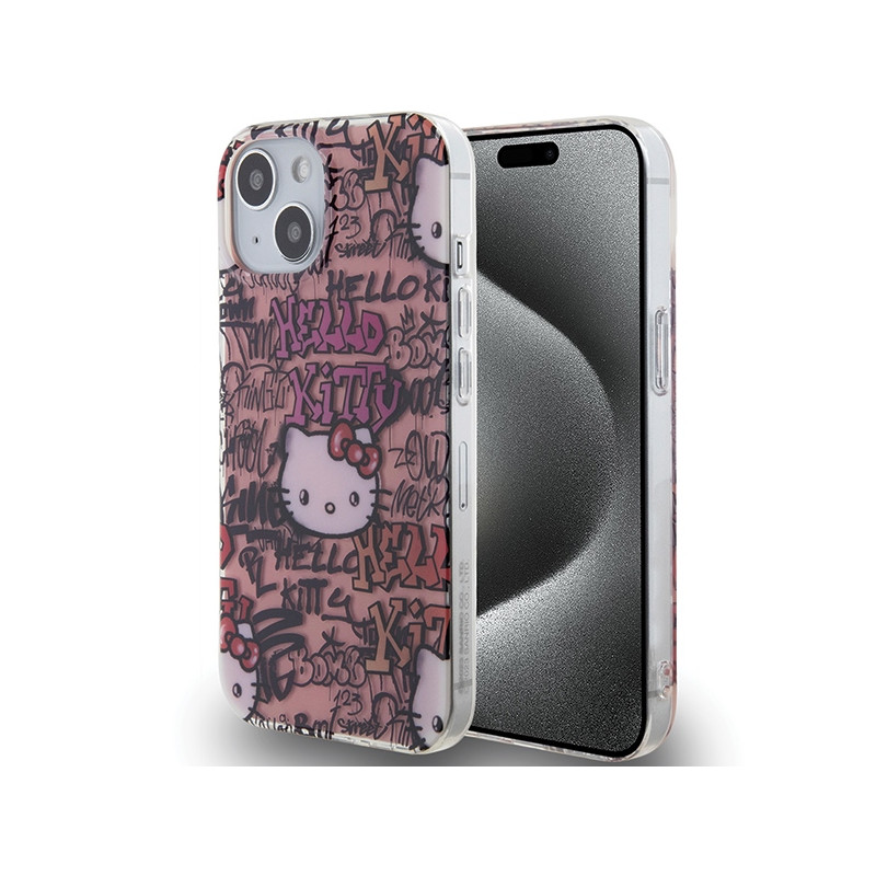 Kryt Hello Kitty IML Tags pro iPhone 15 - růžová