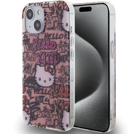 Kryt Hello Kitty IML Tags pro iPhone 15 - růžová
