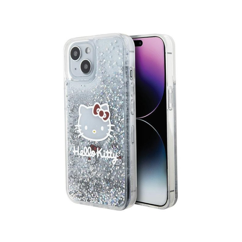 Kryt Hello Kitty LIQUID GLITTER CHARMS pro iPhone 15 - silver