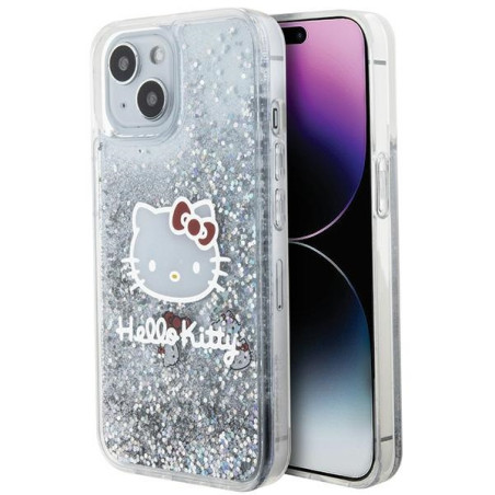 Kryt Hello Kitty Liquid Glitter Charms iPhone 15 - silver