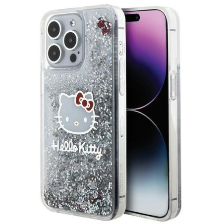 Kryt Hello Kitty Liquid Glitter Charms iPhone 15 Pro Max - stříbrná