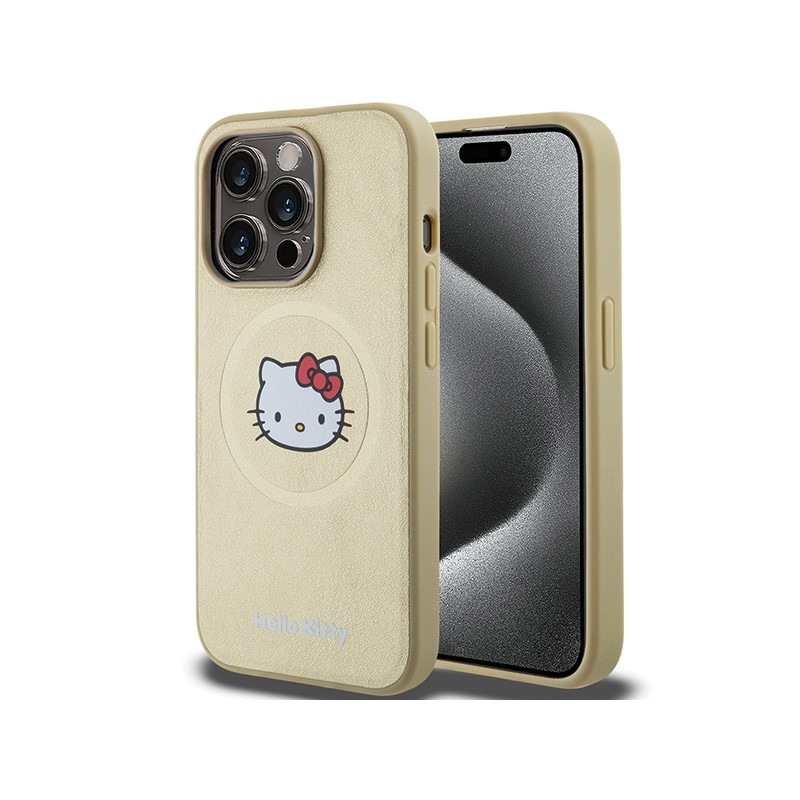 Kryt Hello Kitty Leather Kitty Head MagSafe pro iPhone 15 Pro - zlatá