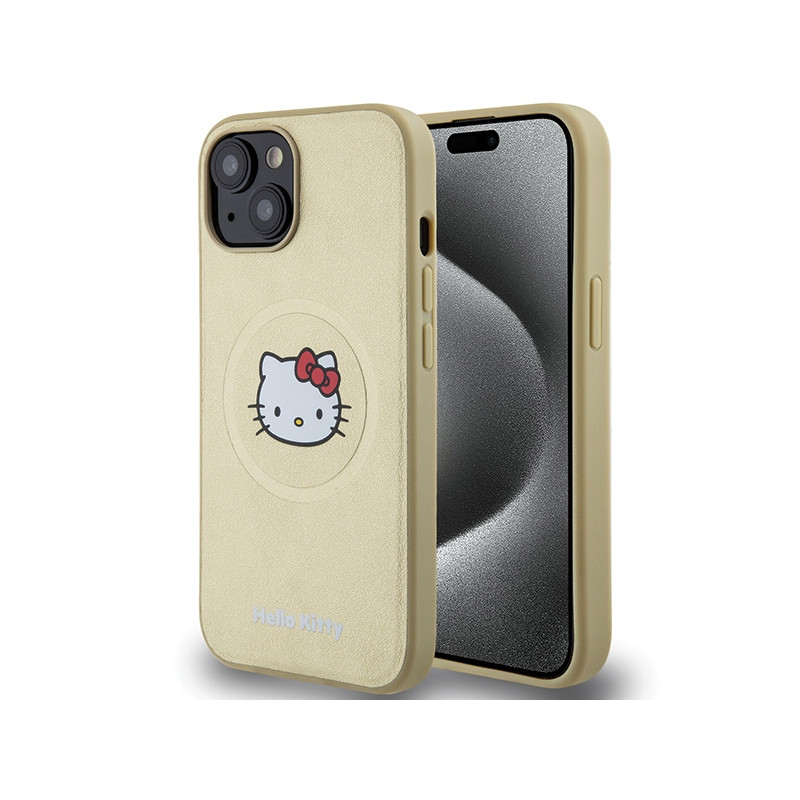 Pouzdro Hello Kitty LEATHER KITTY HEAD MagSafe pro iPhone 15 - zlatá