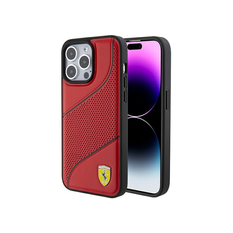 Kryt Ferrari WAVES Metal Logo pro iPhone 15 Pro - červený