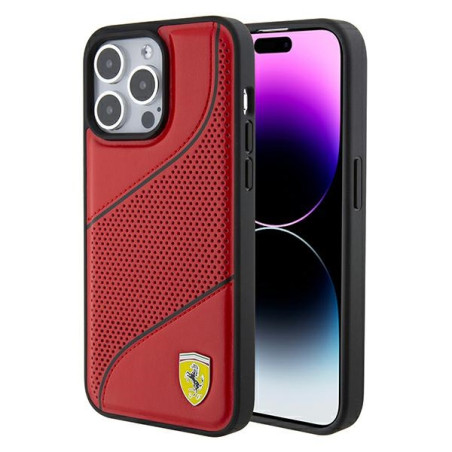Kryt Ferrari WAVES Metal Logo pro iPhone 15 Pro - červený