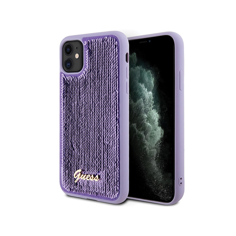 Kryt GUESS Sequin Script Metal pro iPhone 11 / XR - purple