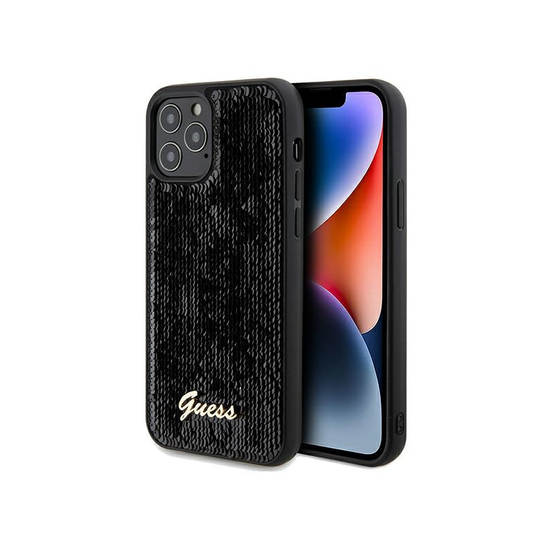 Kryt Guess SEQUIN SCRIPT Metal pro iPhone 12 / 12 Pro - black
