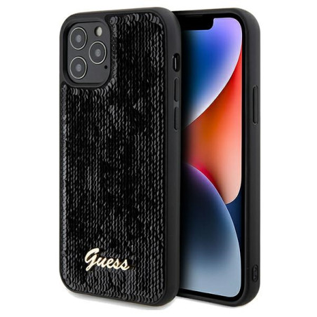 Kryt Guess SEQUIN SCRIPT Metal pro iPhone 12/12 Pro - black