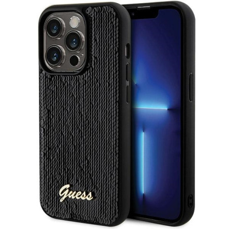 Kryt Guess SEQUIN SCRIPT METAL iPhone 13 Pro - black
