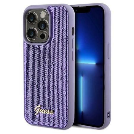 Kryt Guess Sequin Script METAL iPhone 13 Pro - fialová