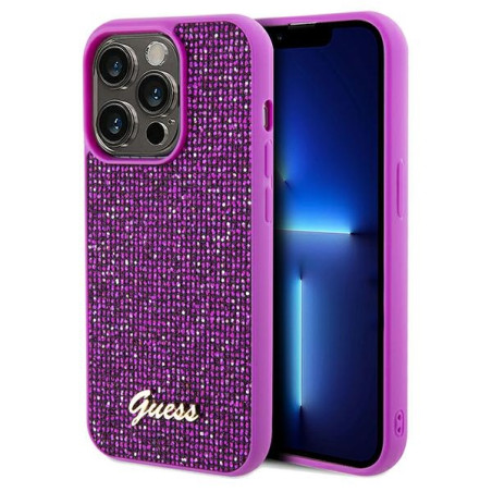 Kryt Guess DISCO METAL SCRIPT iPhone 14 Pro - fuchsia