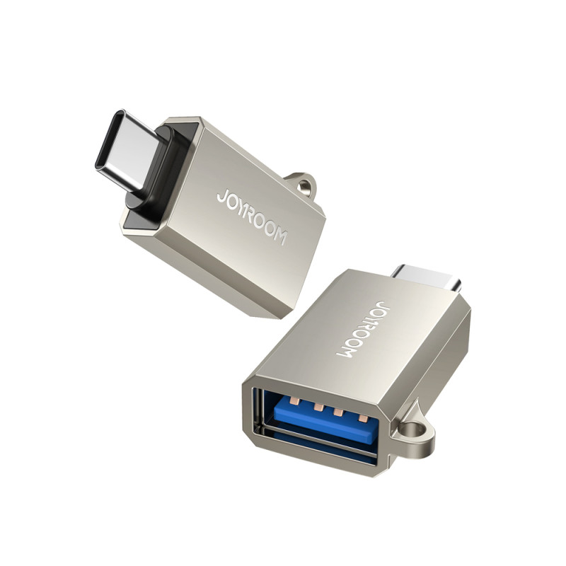 Adaptér Joyroom S-H151 USB-C (samec) / USB-A (samice) s očkem na šňůrku - stříbrný