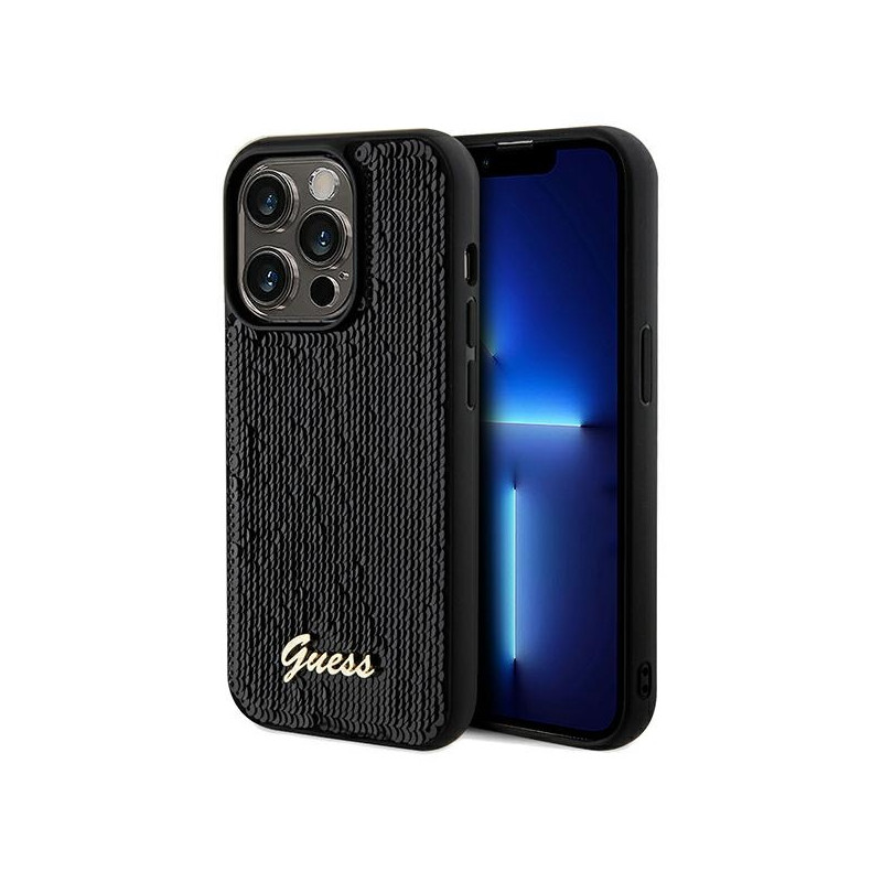 Kryt Guess SEQUIN SCRIPT pro iPhone 14 Pro - black