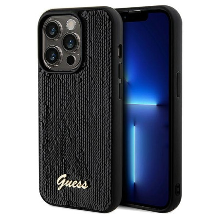 Kryt Guess SEQUIN SCRIPT iPhone 14 Pro - black