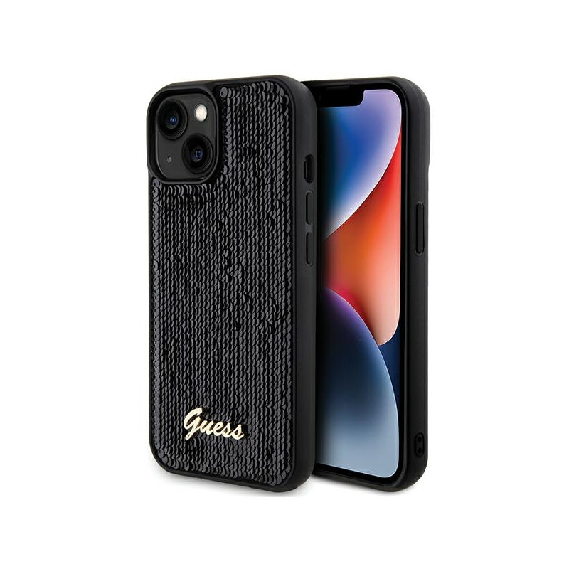 Kryt Guess Sequin Script Metal pro iPhone 14 / 15 / 13 - black
