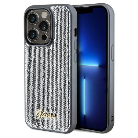 Kryt GUESS Sequin Script Metal iPhone 14 Pro Max - stříbrná