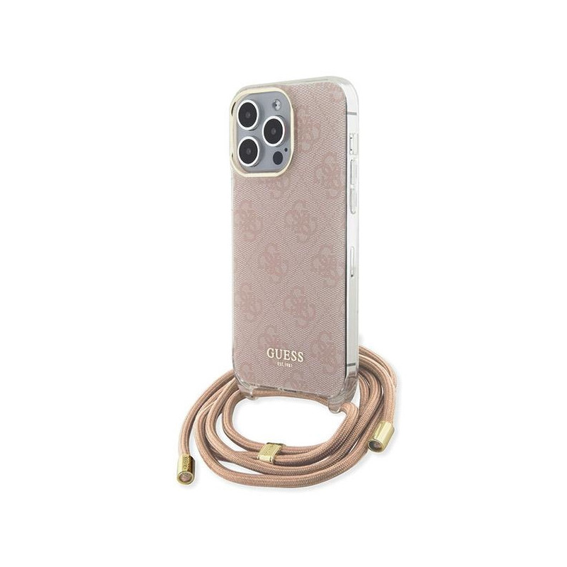 Kryt Guess CROSSBODY CORD 4G Print pro iPhone 15 Pro - růžová