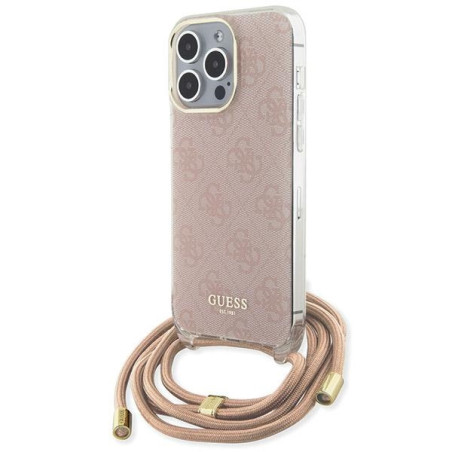 Kryt Guess CROSSBODY CORD 4G Print iPhone 15 Pro - růžová