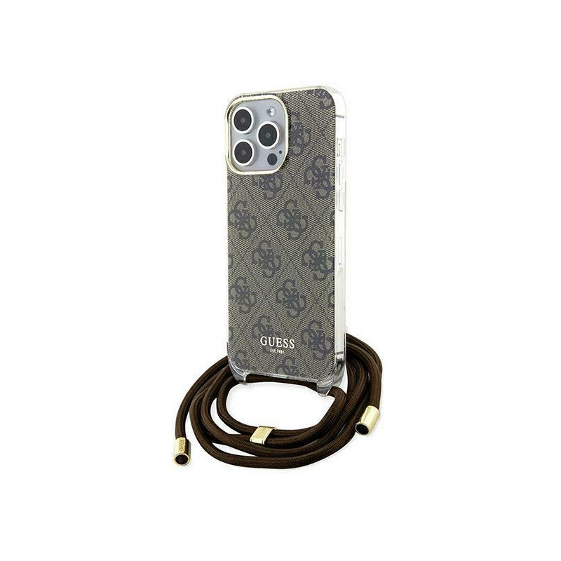 Pouzdro Guess Crossbody Cord 4G Print pro iPhone 15 Pro - hnědá