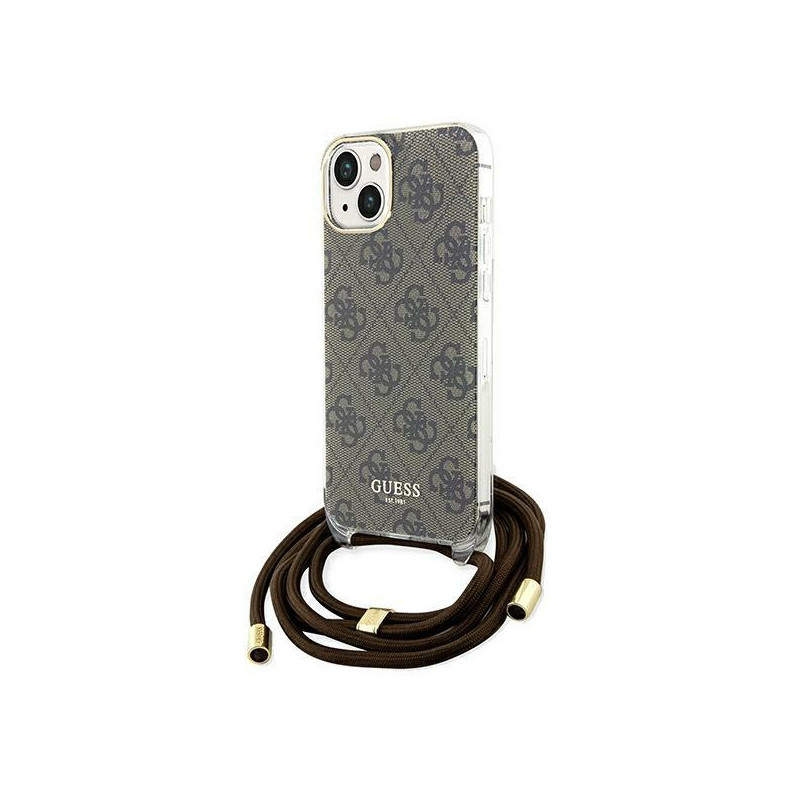 Pouzdro Guess CROSSBODY CORD 4G Print pro iPhone 15/14/13 - hnědé